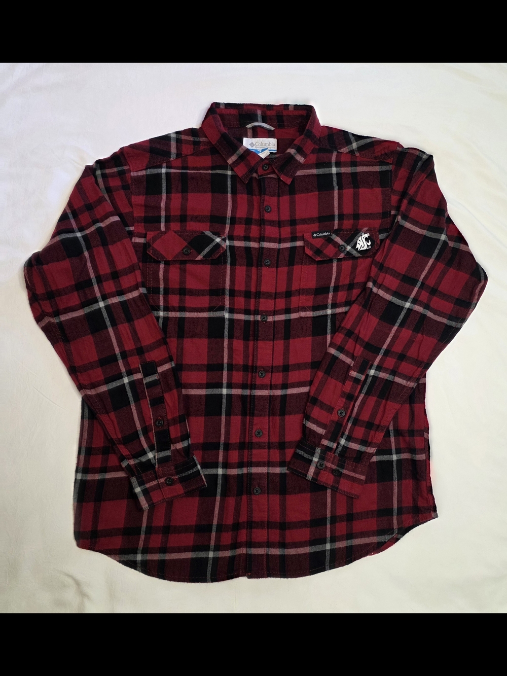 Columbia Washington State Cougars Plaid Flannel Shirt L WSU Crimson Button Up